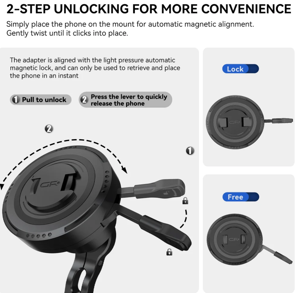GRXPLORE MW60-L Wireless Charging Handlebar Mount with Vibration Dampener - Image 4